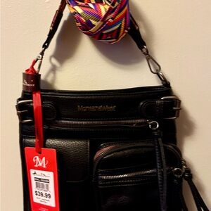 Montana West Black Crossbody Bag w/ Colorful Woven Strap • NWT